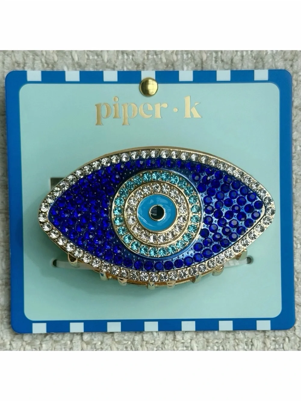 Piper K Evil Eye Hair Clip Metal Large Claw Rhinestone Nazar Protection Y2K Glam